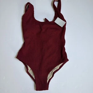 NWT Kona Sol Women's Pucker Square Neck One Piece Swimsuit Medium Burgundy $43 - Picture 1 of 8