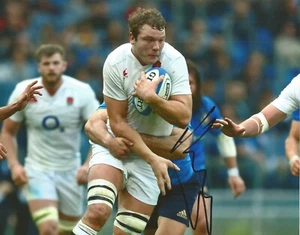 ENGLAND & HARLEQUINS RUGBY UNION: JOE LAUNCHBURY SIGNED 10x8 ACTION PHOTO+COA - Picture 1 of 1