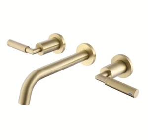 Gebürstetes Gold Wandmontage Badezimmer Wasserhahn Doppelgriff - Bild 1 von 10