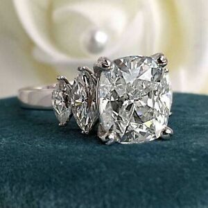 3Ct Cushion & Marquise Cut Simulated Diamond Ring 14K White Gold-Plated Silver