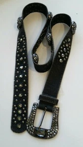 SKULL BELT Black Genuine Leather Large Highly Embellished #1780  - Picture 1 of 10