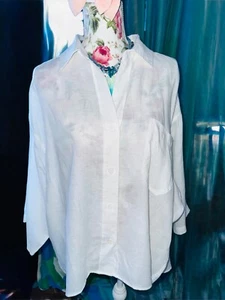 Magaschoni shirt top bluose pure linen white oversize org 168$ XL - Picture 1 of 8