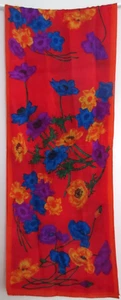 Liz Claiborne 100% Silk Floral Red/Multi-Color Oblong Scarf No Tag - Picture 1 of 4
