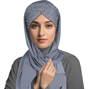 Mujeres musulmanas con cuentas hiyab bufanda envoltura cubierta para la cabeza pañuelo instantáneo chales estolas - Imagen 1 de 30