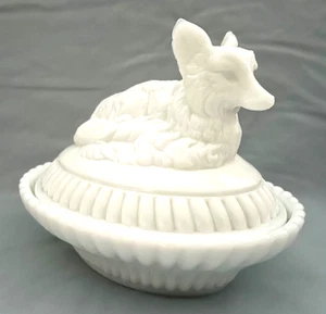 Antq Pat Aug 6 1889 Thomas Atterbury 2 Stück Milchglas Fuchs sitzend auf einer Schale - Bild 1 von 12