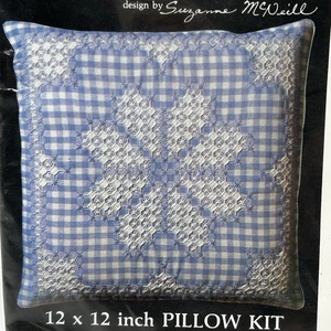 Huhn Kratzer Kissenbezug Set blau Gingham Spitze unmontiert McNeill Vintage 1983 - Bild 1 von 9