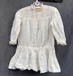 Antique Vtg Edwardian Lawn Dress Toddler Girls White Cottage Pintucks - Picture 1 of 3