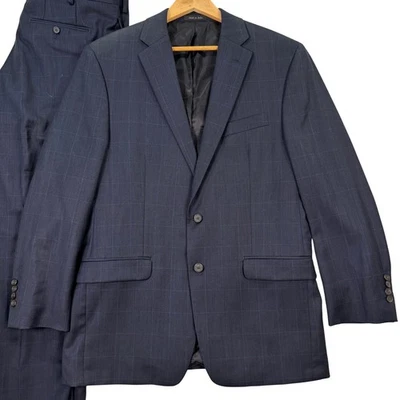 Ralph Lauren Para Hombres 42R Azul Marino Traje de Lana a Cuadros Chaqueta Pantalones 34x28 Informal Preppy Foto 1 de 4