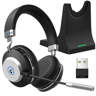 Bluetooth Kopfhörer mit Mikrofon Kabellos Ladestation USB Headset für PC/Handys - Bild 1 von 4