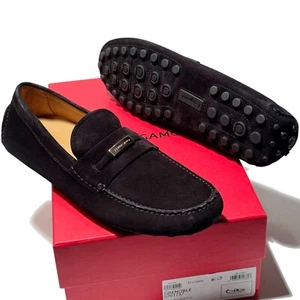 Ferragamo GRENOBLE 12 EE Gancini Black Suede Dress Loafers Buckle Men's Drivers - Picture 1 of 6