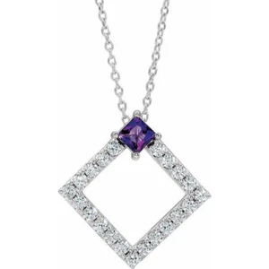 Sterling Silver Natural Amethyst & 3/8 CTW Natural Diamond 16-18" Necklace - Picture 1 of 2