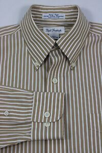 Paul Fredrick Mens Dress Shirt 15 32/33 Brown Striped Long Sleeve Button Down