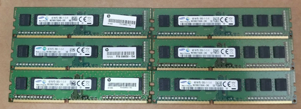 6x Samsung 4GB (24GB total) 1Rx8 PC3-12800U-11-13-A1 M378B5173QH0-CK0 Memory - Image 1 of 1