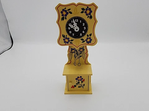 Vintage, Mini Grandfather Clock Wind Up, Floral Design, West Gerany With Key Cover