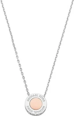 NUEVO COLLAR COLGANTE MICHAEL KORS 2 TONOS ORO ROSA, TONO PLATA DISCO Y CADENA LOGO Foto 1 de 4