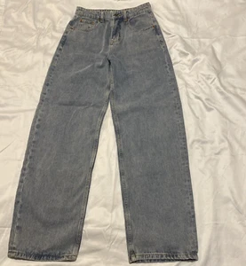 Motel Rocks Jeans Sz XXS 26x31 Blue High Rise Parallel Loose Stone Wash 135167 - Picture 1 of 11