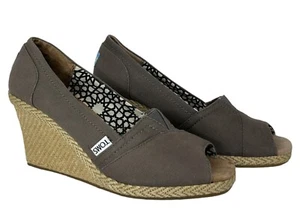 Scarpe Toms donna 9 sandali espadrillas punta aperta tela calypso zeppa tacco talpa - Foto 1 di 7