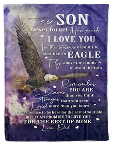 To My Son Fleece Blanket For Little Boy From Dad Eagle Flying Blankets Xmas Gift - Picture 1 of 7