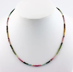 Turmalin Kette Edelsteinkette facettierte Quaderform multicolour Collier 49 cm - Bild 1 von 4