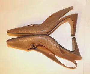 Salvatore Ferragamo Size 5 1/2 B Leather Slingback Pumps Heels Shoes Lizard EUC - Picture 1 of 8