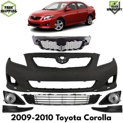 Front Bumper Cover Primed Plastic & Grille Assembly For 2009-2010 Toyota Corolla - Imagem 1 de 4