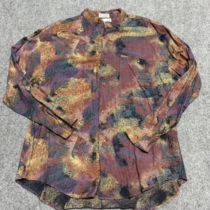 Vintage Goouch Hemd Herren Large 100% Viskose Abstrakt Blattmuster Einnadel - Bild 1 von 6