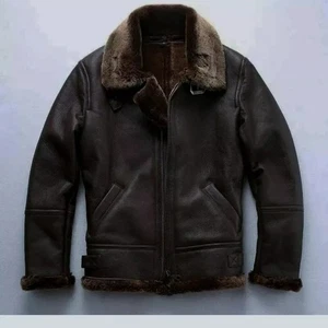 Men's RAF Aviator Real Leather Jacket Coat Bomber B3 Sheep Skin Pilot Flying N10 - Picture 1 of 4