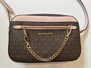 Michael Kors Jet Set Item Powder Blush Leather Zip Chain Crossbody Bag USED - Bild 1 von 12