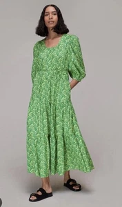 Whistles Lovely Green Climbing Vine Trapeze Dress. Size L - Picture 1 of 15