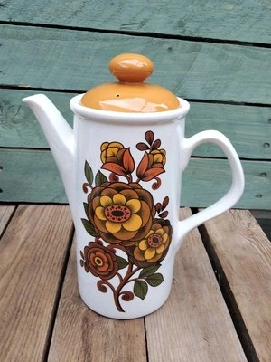 Hostess Tableware Camelot Coffee Pot 70s Yellow Orange Red Flowers - Image 1 of 4