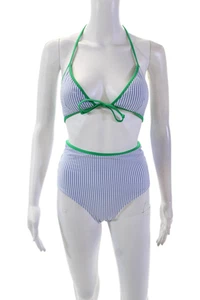 J Crew Womens Striped Two Piece Set Swim Blue Green Size S XS - Picture 1 of 7