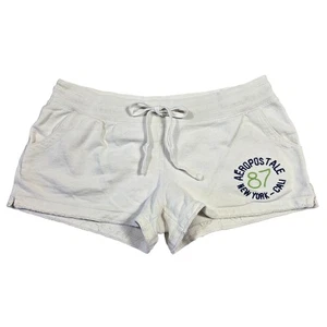 Y2k Aeropostale Micro Mini Lounge Shorts Damen L weiß Low Rise Preppy 2000s - Bild 1 von 6