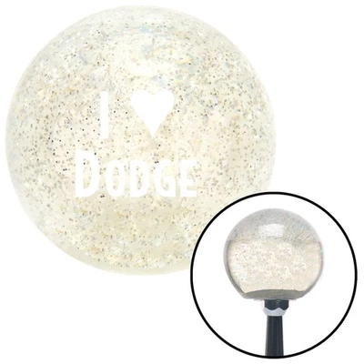 White I <3 DODGE Clear Metal Flake Shift Knob w/ M16x1.5 Insert Shifter Auto - Image 1 of 4