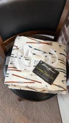 Eddie Bauer Home Sábana Completa Estampado Esquí 100% Algodón Franela Blanca Foto 1 de 4