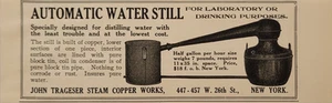 Anuncio impreso antiguo de agua automático de 1916 para destilar agua para beber o laboratorio - Imagen 1 de 2