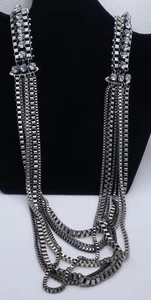 Chico's Multi Strand Chain Statement Adjusts 34" - 39" Necklace w Rhinestones. - Picture 1 of 10
