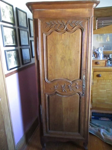 Antique Armoire Wardrobe Hand Carved 73" Tall 18th Century French Cover