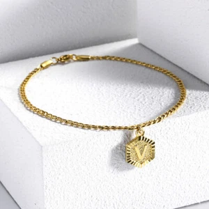 10" Buchstaben Fußkettchen Armband Edelstahl Panzerkette Fußkette für Unisex - Bild 1 von 30
