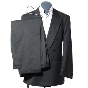 Traje 43T Alto Vintage Años 90 Doble Pecho Lana Verde 2 Piezas 35x31 Pantalón Largo - Imagen 1 de 14