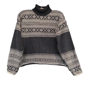Paul Harris Design Women's Turtleneck Sweater Black White Large Nordic Vintage - Picture 1 of 12