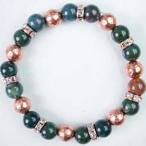 Bloodstone & Hammered Copper Bead Bracelet, Rondelle Spacers, Copper Therapeutic - Picture 1 of 2