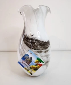Tammaro Murano kleine Glas Vase weiß und braun  - Bild 1 von 6