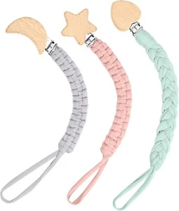 Vicloon Schnullerclips für Baby, 3er Pack Baby Schnullerclips aus Holz, Schnuller Schnuller - Bild 1 von 5