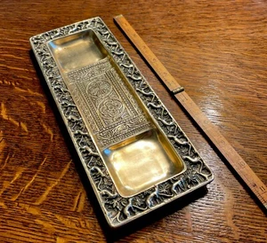 Antique Tiffany Studios New York#1642 Venetian Pen Tray: Aged Golden Gilt Patina - Picture 1 of 12
