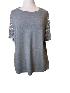 Rebeca Minkoff Top Women Size Possible XL Gray Sequin Sleeves Party - Picture 1 of 7