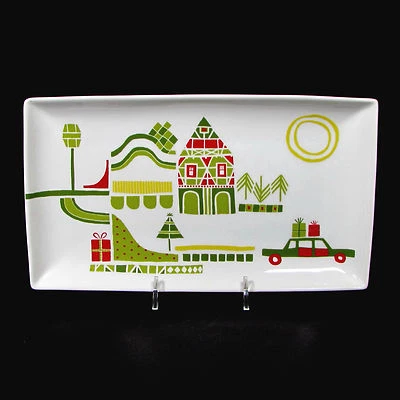 Crate & Barrel YULE TOWN 10" Serving Platter Snack Tray Christmas Car Home - Image 1 of 4