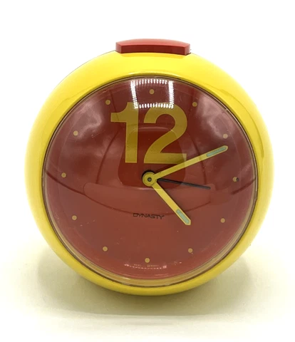 Space Age Round Bubble Plastic Yellow & Orange Clock, 1960s Vintage Sphere Cover