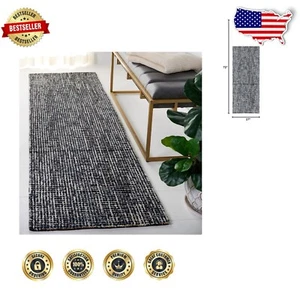 Wool Black & Grey Abstract Runner Rug - 2'3" x 6' for Versatile Rooms - Picture 1 of 3