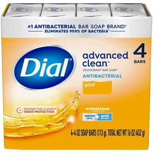 Dial Antibacterial Deodorant Bar Soap, Advanced Clean, Gold, 4 oz, 4 Bars - Picture 1 of 4