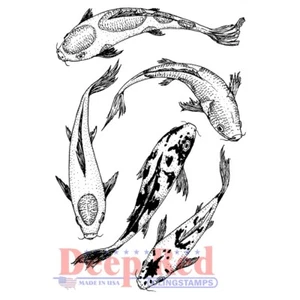 Deep Red Stamps Koi Swimming Rubber Cling Stamp - Picture 1 of 6